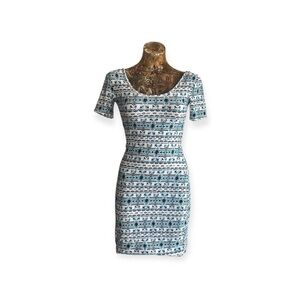 Mudd Dress bodycon stretch XS white blue black short sleeve